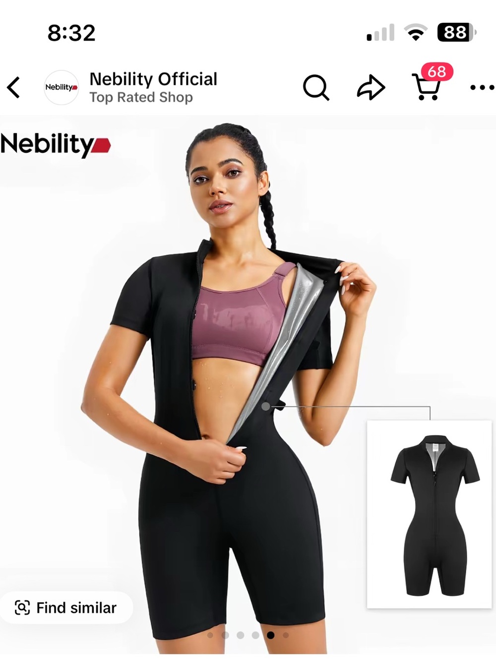 Nebility Black Short-Sleeve Zip Front Shaper Bodysuit